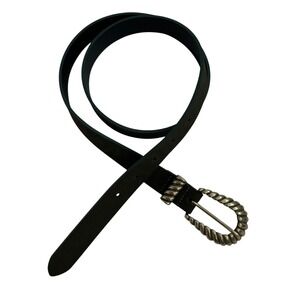 Caroll Dark Green Suede Leather Western Belt Brass Gold Shell Buckle 44" Length